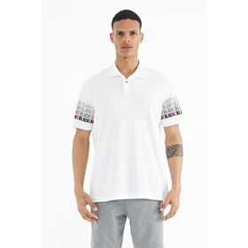 Tommy Life 88240 Beyaz Kol Baskı Detaylı Polo Yaka Standart Form Erkek T-shirt