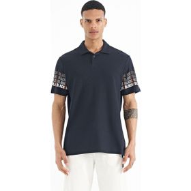 Tommy Life 88240 Lacivert Kol Baskı Detaylı Polo Yaka Standart Form Erkek T-Shirt