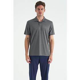 Tommy Life 88252 Koyu Gri Logo Baskılı Standart Kalıp Polo Yaka Aktif Spor Erkek T-Shirt