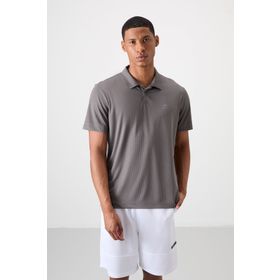Tommy Life 88252 Koyu Gri Logo Baskılı Standart Kalıp Polo Yaka Aktif Spor Erkek T-Shirt