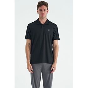 Tommy Life 88252 Siyah Gri Logo Baskılı Standart Kalıp Polo Yaka Aktif Spor Erkek T-Shirt