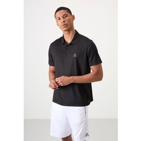 Tommy Life 88252 Siyah Gri Logo Baskılı Standart Kalıp Polo Yaka Aktif Spor Erkek T-Shirt