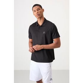 Tommy Life 88252 Siyah Gri Logo Baskılı Standart Kalıp Polo Yaka Aktif Spor Erkek T-Shirt