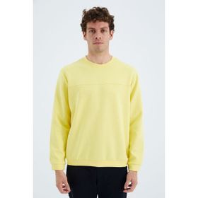 Tommy Life 88270 Sarı O Yaka Ön Dikiş Detaylı Basic Rahat Kalıp Erkek Sweatshirt