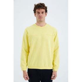 Tommy Life 88270 Sarı O Yaka Ön Dikiş Detaylı Basic Rahat Kalıp Erkek Sweatshirt