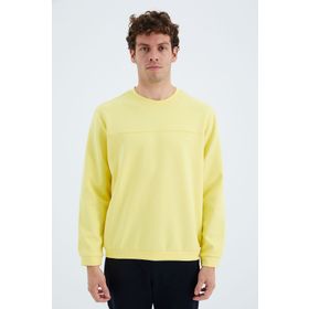 Tommy Life 88270 Sarı O Yaka Ön Dikiş Detaylı Basic Rahat Kalıp Erkek Sweatshirt