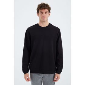 Tommy Life 88270 Siyah O Yaka Ön Dikiş Detaylı Basic Rahat Kalıp Erkek Sweatshirt