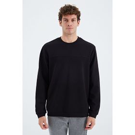 Tommy Life 88270 Siyah O Yaka Ön Dikiş Detaylı Basic Rahat Kalıp Erkek Sweatshirt