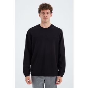 Tommy Life 88270 Siyah O Yaka Ön Dikiş Detaylı Basic Rahat Kalıp Erkek Sweatshirt