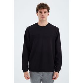 Tommy Life 88270 Siyah O Yaka Ön Dikiş Detaylı Basic Rahat Kalıp Erkek Sweatshirt