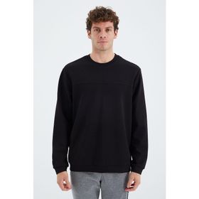 Tommy Life 88270 Siyah O Yaka Ön Dikiş Detaylı Basic Rahat Kalıp Erkek Sweatshirt