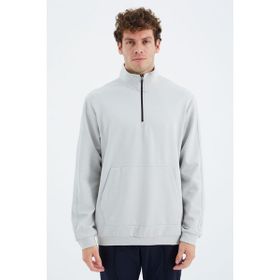 Tommy Life 88278 Taş Dik Yaka Yarım Fermuarlı Cep Detaylı Erkek Sweatshirt