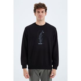 Tommy Life 88283 Siyah O Yaka Baskı Detaylı Rahat Kalıp Erkek Sweatshirt