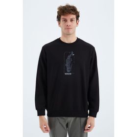 Tommy Life 88283 Siyah O Yaka Baskı Detaylı Rahat Kalıp Erkek Sweatshirt