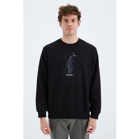 Tommy Life 88283 Siyah O Yaka Baskı Detaylı Rahat Kalıp Erkek Sweatshirt