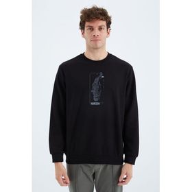 Tommy Life 88283 Siyah O Yaka Baskı Detaylı Rahat Kalıp Erkek Sweatshirt