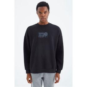 Tommy Life 88284 Lacivert O Yaka Baskı Detaylı Rahat Kalıp Erkek Swetshirt