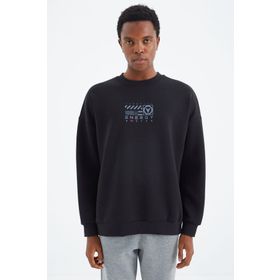 Tommy Life 88284 Lacivert O Yaka Baskı Detaylı Rahat Kalıp Erkek Swetshirt