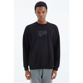 Tommy Life 88284 Siyah O Yaka Baskı Detaylı Rahat Kalıp Erkek Sweatshirt