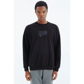 Tommy Life 88284 Siyah O Yaka Baskı Detaylı Rahat Kalıp Erkek Sweatshirt