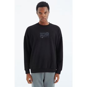 Tommy Life 88284 Siyah O Yaka Baskı Detaylı Rahat Kalıp Erkek Sweatshirt