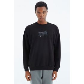 Tommy Life 88284 Siyah O Yaka Baskı Detaylı Rahat Kalıp Erkek Sweatshirt