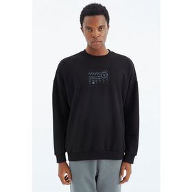 Tommy Life 88284 Siyah O Yaka Baskı Detaylı Rahat Kalıp Erkek Sweatshirt