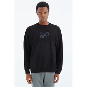 Tommy Life 88284 Siyah O Yaka Baskı Detaylı Rahat Kalıp Erkek Sweatshirt