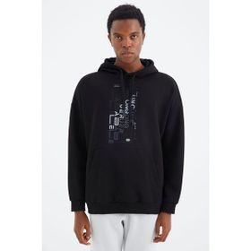 Tommy Life 88285 Siyah Kapüşonlu Baskı Detaylı Rahat Kalıp Erkek Sweatshirt