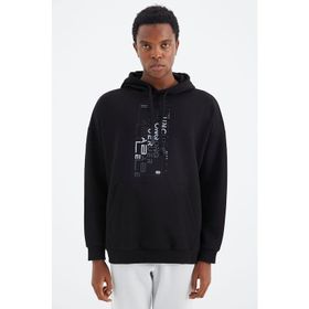 Tommy Life 88285 Siyah Kapüşonlu Baskı Detaylı Rahat Kalıp Erkek Sweatshirt