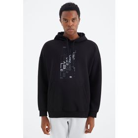 Tommy Life 88285 Siyah Kapüşonlu Baskı Detaylı Rahat Kalıp Erkek Sweatshirt