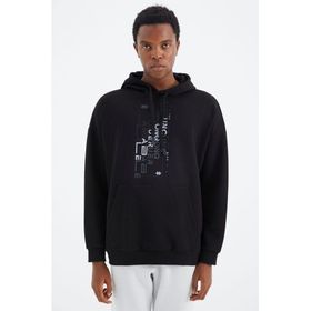 Tommy Life 88285 Siyah Kapüşonlu Baskı Detaylı Rahat Kalıp Erkek Sweatshirt