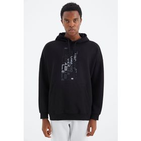 Tommy Life 88285 Siyah Kapüşonlu Baskı Detaylı Rahat Kalıp Erkek Sweatshirt