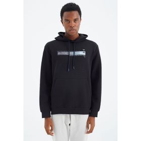 Tommy Life 88287 Lacivert Kapüşonlu Bağcıklı Baskı Detaylı Rahat Kalıp Erkek Sweatshirt