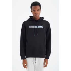 Tommy Life 88287 Lacivert Kapüşonlu Bağcıklı Baskı Detaylı Rahat Kalıp Erkek Sweatshirt