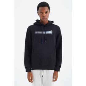 Tommy Life 88287 Lacivert Kapüşonlu Bağcıklı Baskı Detaylı Rahat Kalıp Erkek Sweatshirt
