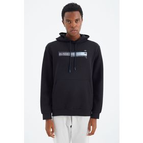 Tommy Life 88287 Lacivert Kapüşonlu Bağcıklı Baskı Detaylı Rahat Kalıp Erkek Sweatshirt