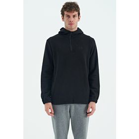 Tommy Life 88300 Siyah Yarım Fermuarlı Kapüşonlu Renk Bloklu Standart Kalıp Erkek Polar Sweatshirt