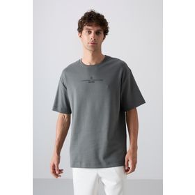 Tommy Life 88321 Haki Pamuklu Kalın Yumuşak Dokulu Oversize Fit Baskılı Erkek T-Shirt