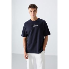 Tommy Life 88321 Lacivert Pamuklu Kalın Yumuşak Dokulu Oversize Fit Baskılı Erkek T-Shirt