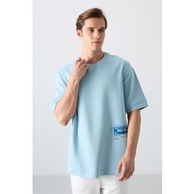 Tommy Life 88322 Açık Mavi Pamuklu Kalın Yumuşak Dokulu Oversize Fit Baskılı Erkek T-Shirt