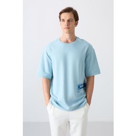 Tommy Life 88322 Açık Mavi Pamuklu Kalın Yumuşak Dokulu Oversize Fit Baskılı Erkek T-Shirt