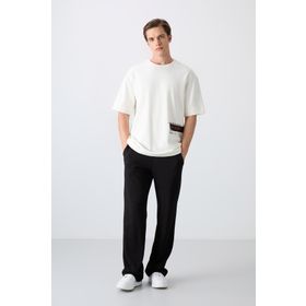Tommy Life 88322 Ekru Pamuklu Kalin Yumusak Dokulu Oversize Fit Baskili Erkek T-Shirt