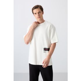 Tommy Life 88322 Ekru Pamuklu Kalin Yumusak Dokulu Oversize Fit Baskili Erkek T-Shirt