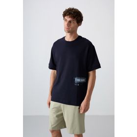 Tommy Life 88322 Lacivert Pamuklu Kalın Yumuşak Dokulu Oversize Fit Baskılı Erkek T-Shirt