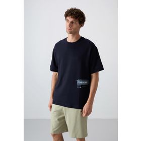 Tommy Life 88322 Lacivert Pamuklu Kalın Yumuşak Dokulu Oversize Fit Baskılı Erkek T-Shirt