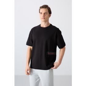 Tommy Life 88322 Siyah Pamuklu Kalin Yumusak Dokulu Oversize Fit Baskili Erkek T-Shirt