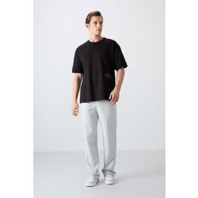 Tommy Life 88322 Siyah Pamuklu Kalin Yumusak Dokulu Oversize Fit Baskili Erkek T-Shirt
