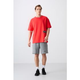 Tommy Life 88322 Turuncu Fiesta Pamuklu Kalın Yumuşak Dokulu Oversize Fit Baskılı Erkek T-Shirt