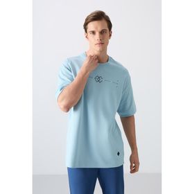 Tommy Life 88323 Açık Mavi Pamuklu Kalın Yumuşak Dokulu Oversize Fit Baskılı Erkek T-Shirt